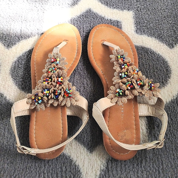 Boho Burlap Beaded Sandals - Picture 5 of 12